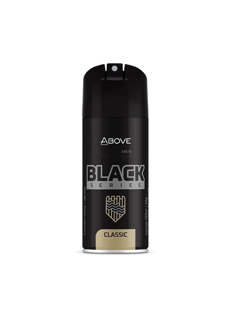 ABOVE Black Series Body Spray, Classic, 2.12 oz - Deodorant Spray - Woody Fragrance - Masks Perspiration Odors - Long-Lasting Dry Spray - Cruelty-Free