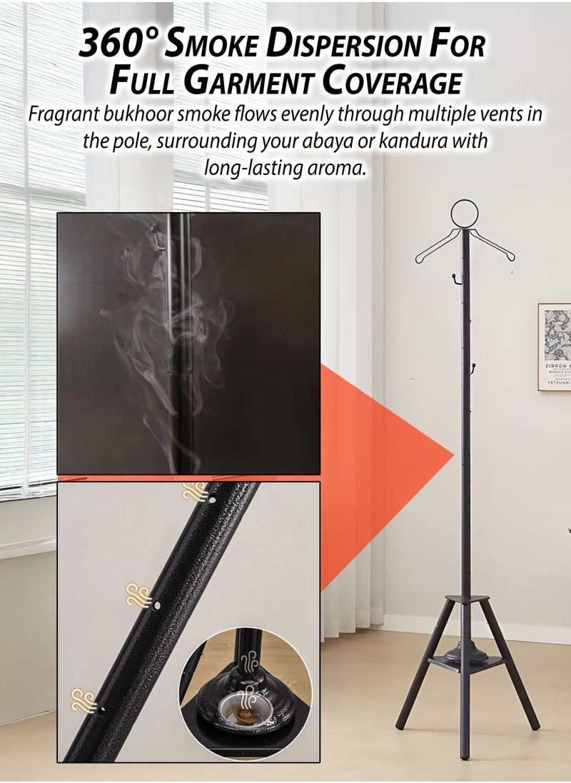 Vertical  Arabic Bukhoor Clothes Steamer Stand for Abaya Kandura Thobe 185cm Tall Carbon Steel Incense Burner with Umbrella Smoke Cap, 360° Steam Holes & Hanger for Traditional Garment Fragrance Dukhoon Bakhoor Oudh Al Makhmoukh Haneen Asrar Rehab Haramain