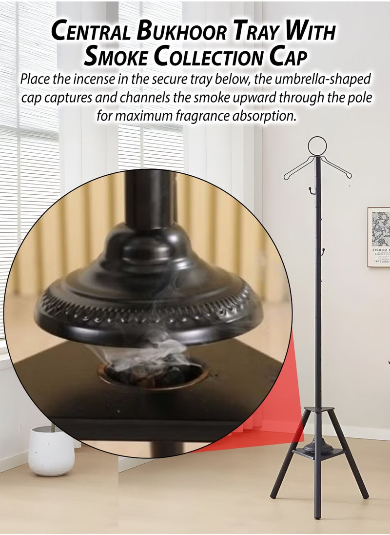 Vertical  Arabic Bukhoor Clothes Steamer Stand for Abaya Kandura Thobe 185cm Tall Carbon Steel Incense Burner with Umbrella Smoke Cap, 360° Steam Holes & Hanger for Traditional Garment Fragrance Dukhoon Bakhoor Oudh Al Makhmoukh Haneen Asrar Rehab Haramain
