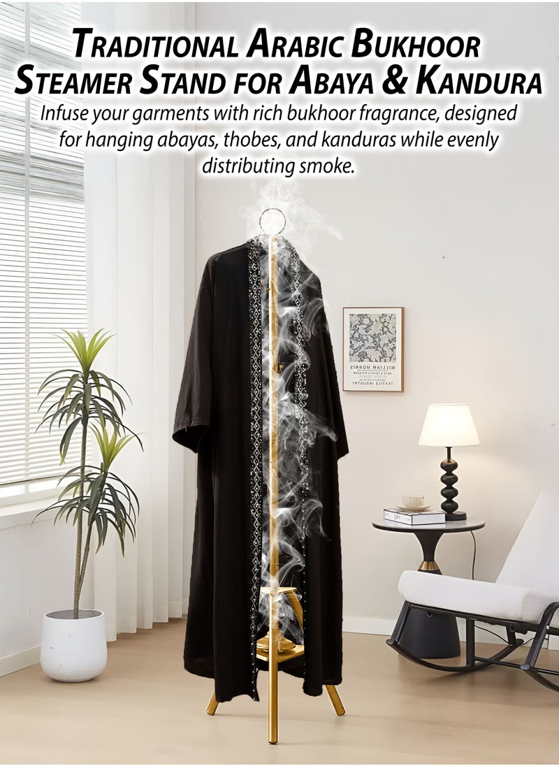 Vertical  Arabic Bukhoor Clothes Steamer Stand for Abaya Kandura Thobe 185cm Tall Carbon Steel Incense Burner with Umbrella Smoke Cap, 360° Steam Holes & Hanger for Traditional Garment Fragrance Dukhoon Bakhoor Oudh Al Makhmoukh Haneen Asrar Rehab Haramain