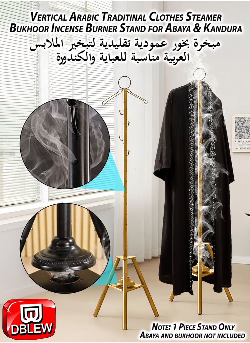 Vertical  Arabic Bukhoor Clothes Steamer Stand for Abaya Kandura Thobe 185cm Tall Carbon Steel Incense Burner with Umbrella Smoke Cap, 360° Steam Holes & Hanger for Traditional Garment Fragrance Dukhoon Bakhoor Oudh Al Makhmoukh Haneen Asrar Rehab Haramain