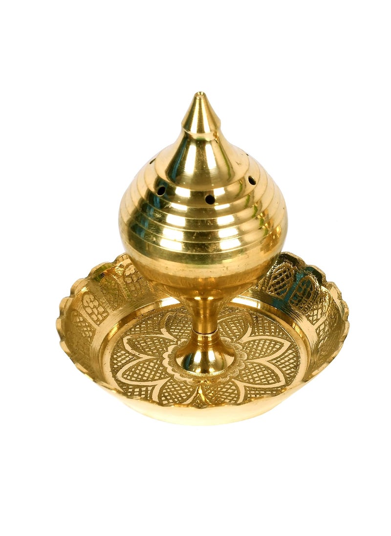 HOKOYA Golden Brass Agarbatti Stand for Pooja Medium Size Incense Stick Holder with Ash Catcher Agarbatti Holder Incense Holder for Home Temple Mandir Office Meditation Room Yoga Studio Diwali