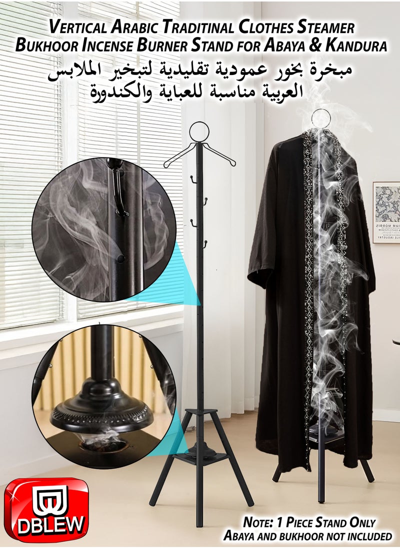 Vertical  Arabic Bukhoor Clothes Steamer Stand for Abaya Kandura Thobe 185cm Tall Carbon Steel Incense Burner with Umbrella Smoke Cap, 360° Steam Holes & Hanger for Traditional Garment Fragrance Dukhoon Bakhoor Oudh Al Makhmoukh Haneen Asrar Rehab Haramain