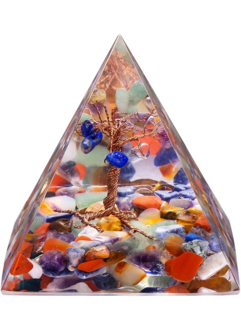 Rockcloud Healing Crystal Orgone Pyramid with Copper Wire Tree of Life Energy Generator for Mediation Home Office Decor
