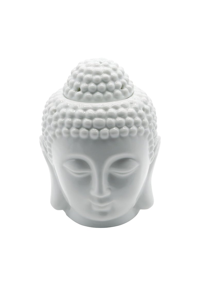 Porcelain Zen Garden Yoga Meditation White Thai Buddha Head Statue Essential Oil Burner Aromatherapy Diffuser Home Decor (White)