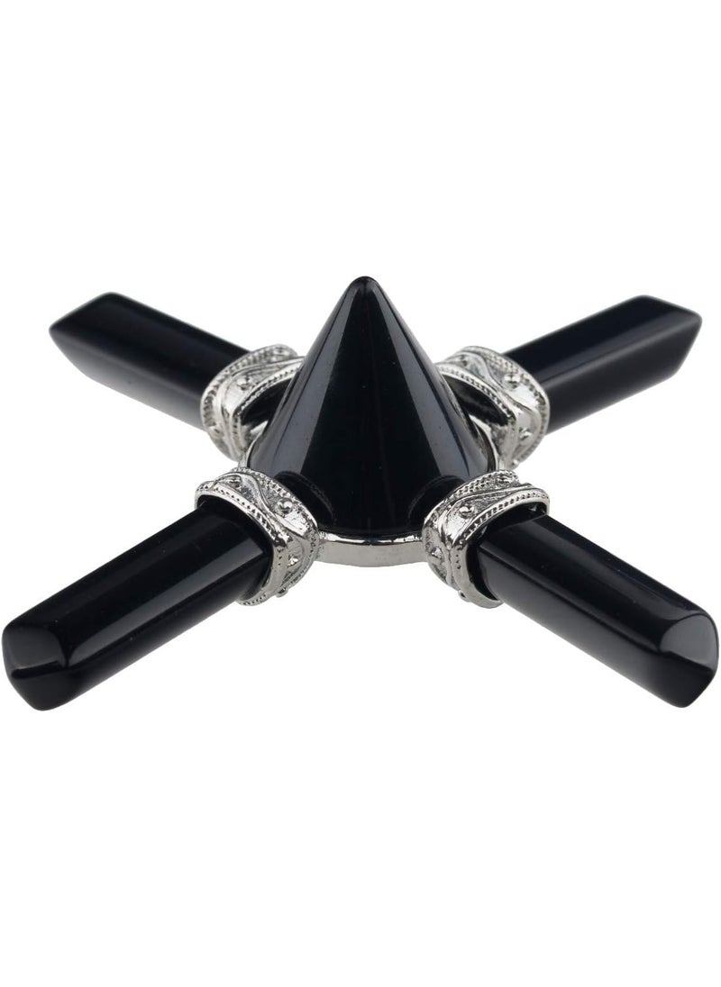 mookaitedecor Black Obsidian Pyramid Energy Generator with 4 Healing Crystal Points Stone for Chakra Reiki Balancing Meditation