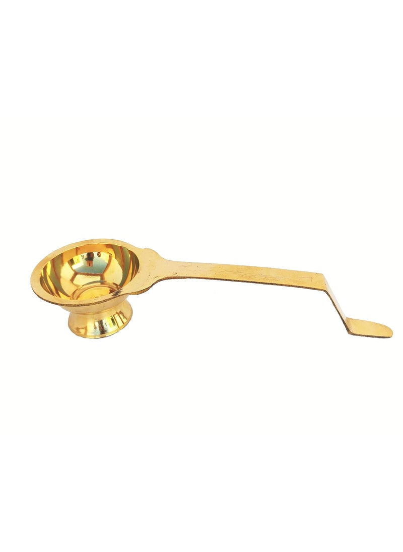 RealCraft INSPIRING LIFES Traditional Brass Camphor Burner Kapoor Karand Puja Dhoopakal Pooja Aarti Holder Table Metal Diya GoldLarge Height 4 cm