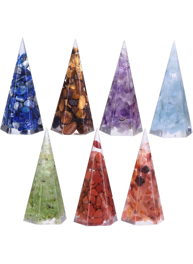 SUNYIK Mini 7 Chakra Orgone Pyramid Set of 7, 6 Faceted Crystal Point Wand Orgonite Energy Generator for Protection Reiki Balancing Yoga Meditation