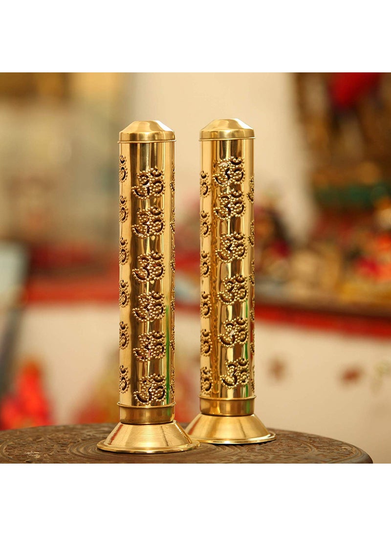 RealCraft INSPIRING LIFES Safety Incense Holder Agarbatti Stand with ash Catcher 28 X 9 X 9 cm Brass Large Set ot 2 Piece Combo