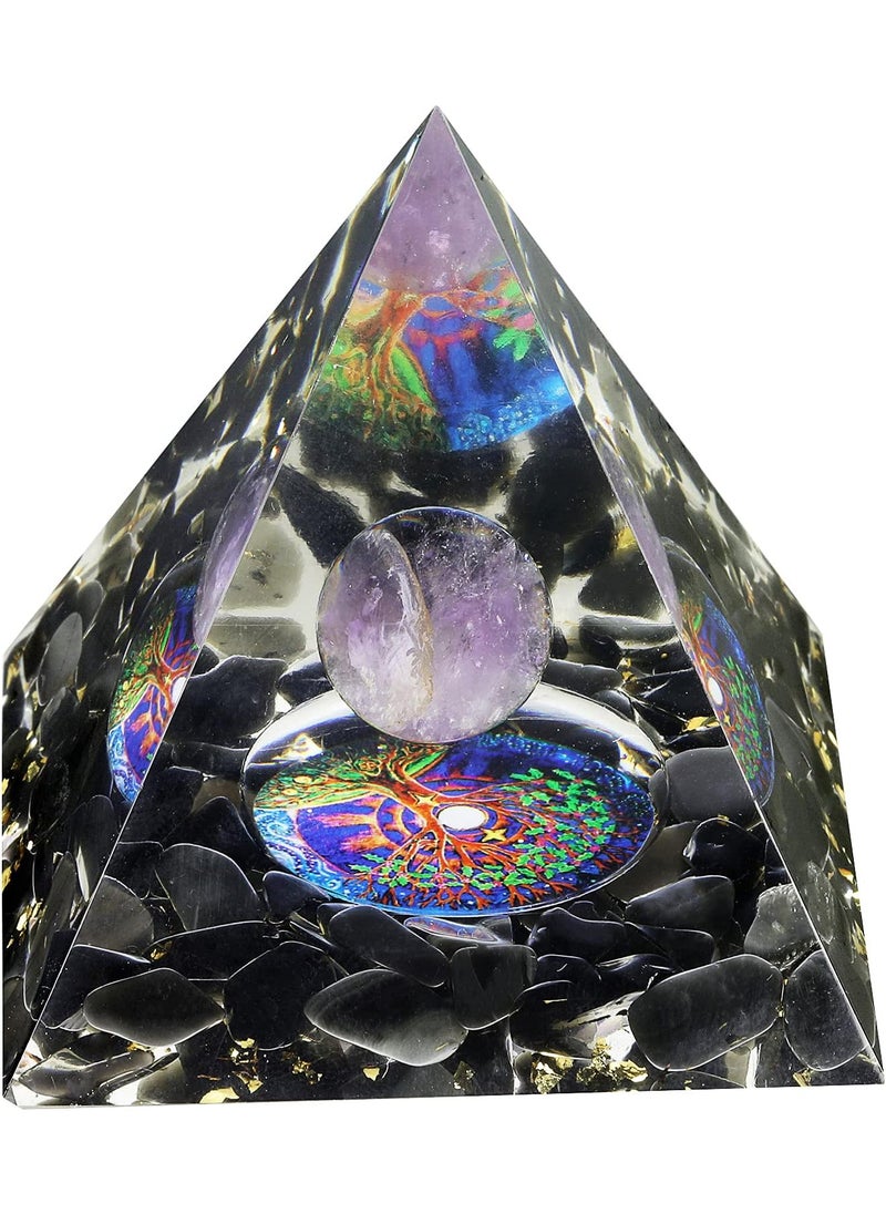Rockcloud Tree of Life Orgone Pyramid Crystal Stone Energy Generator Blanacing Chakra for Yoga Reiki Meditaion, Amethyst