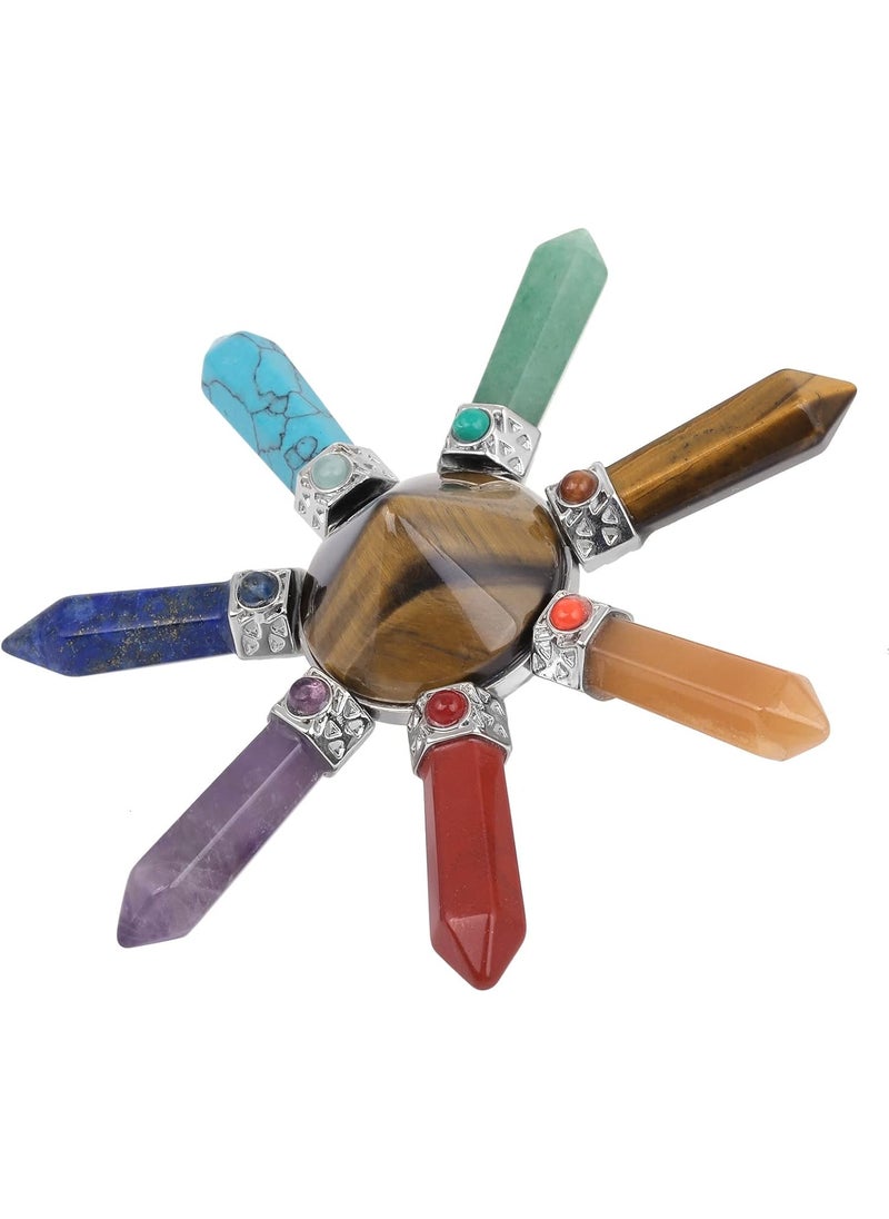 SUNYIK 7 Chakra Stone Energy Generator, Healing Crystal Point Cone with Seven Direction, Tiger's Eye