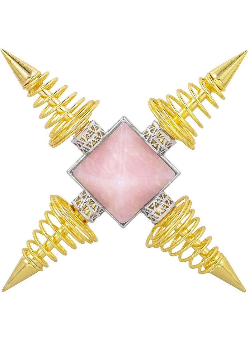 SUNYIK Pyramid Crystal Energy Generator, Healing Chakra Stone Point Conical Spring Four Directions Reiki Balancing Meditation, Rose Quatz, Gold Plated