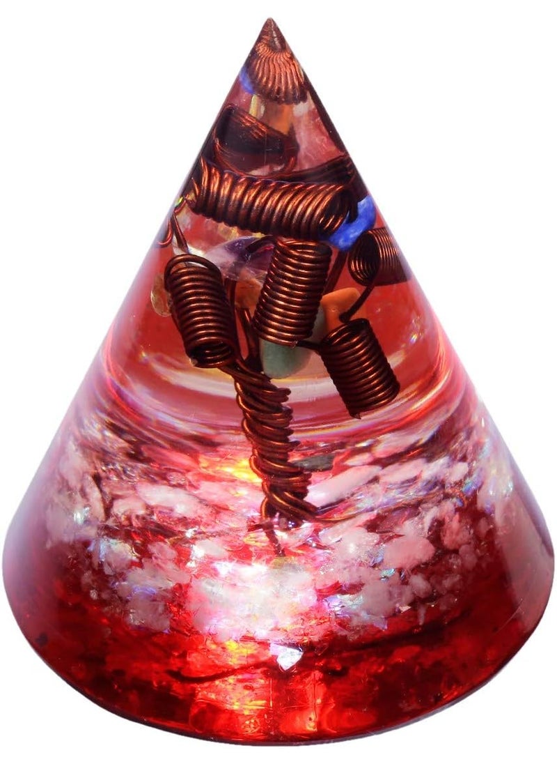 Rockcloud Healing Crystal Orgone Pyramid, with Copper Wire Tree of Life, Crystals Energy Generator for Meditation Reiki Balancing, Red