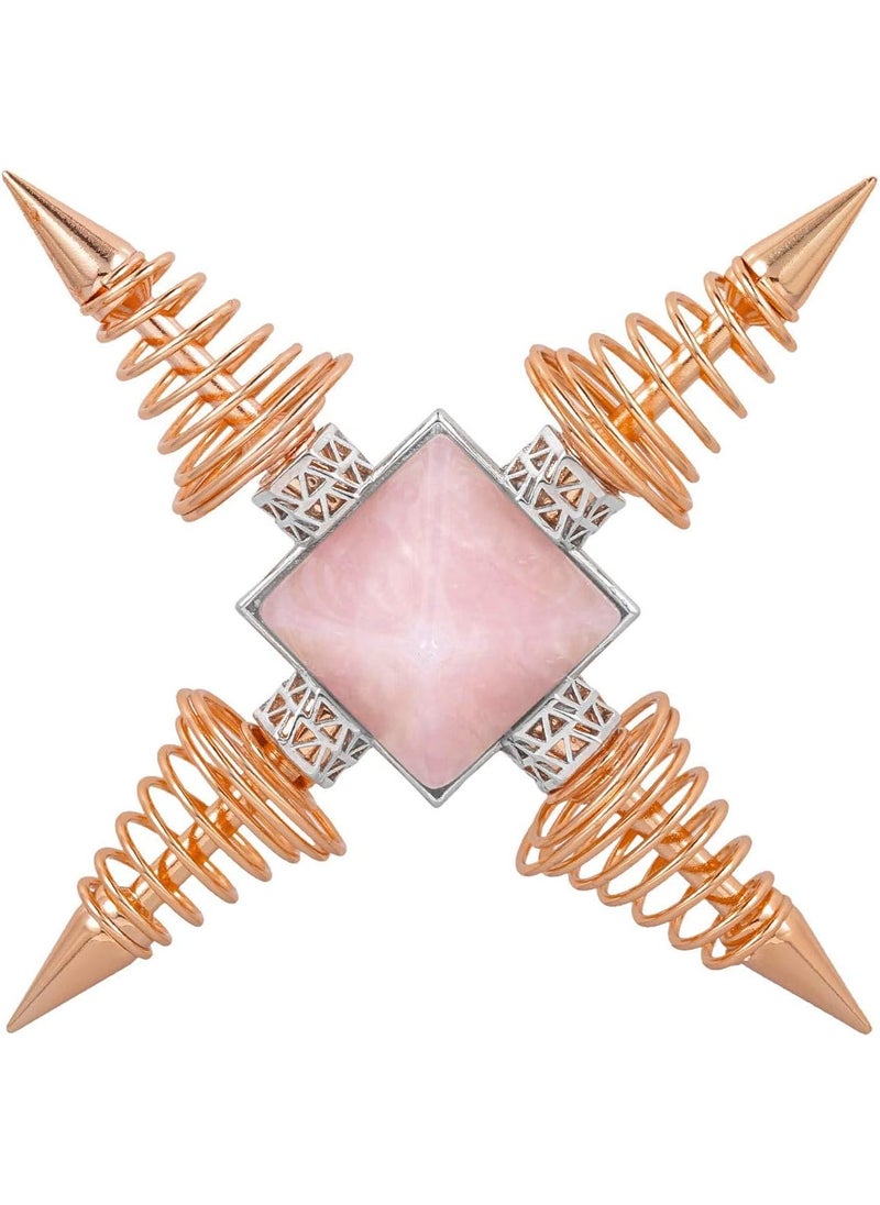 SUNYIK Pyramid Crystal Energy Generator, Healing Chakra Stone Point Conical Spring Four Directions Reiki Balancing Meditation, Rose Quatz, Rose Gold Plated