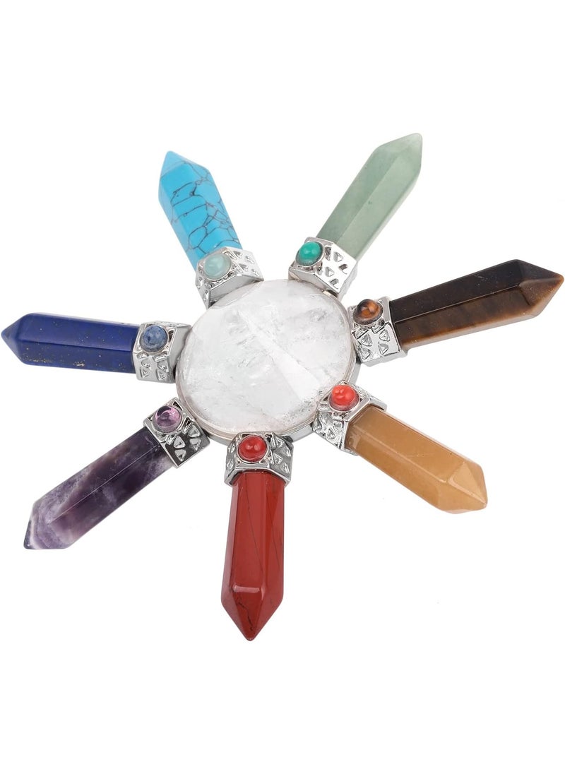 SUNYIK 7 Chakra Stone Energy Generator, Healing Crystal Point Cone with Seven Direction, Rock Quartz