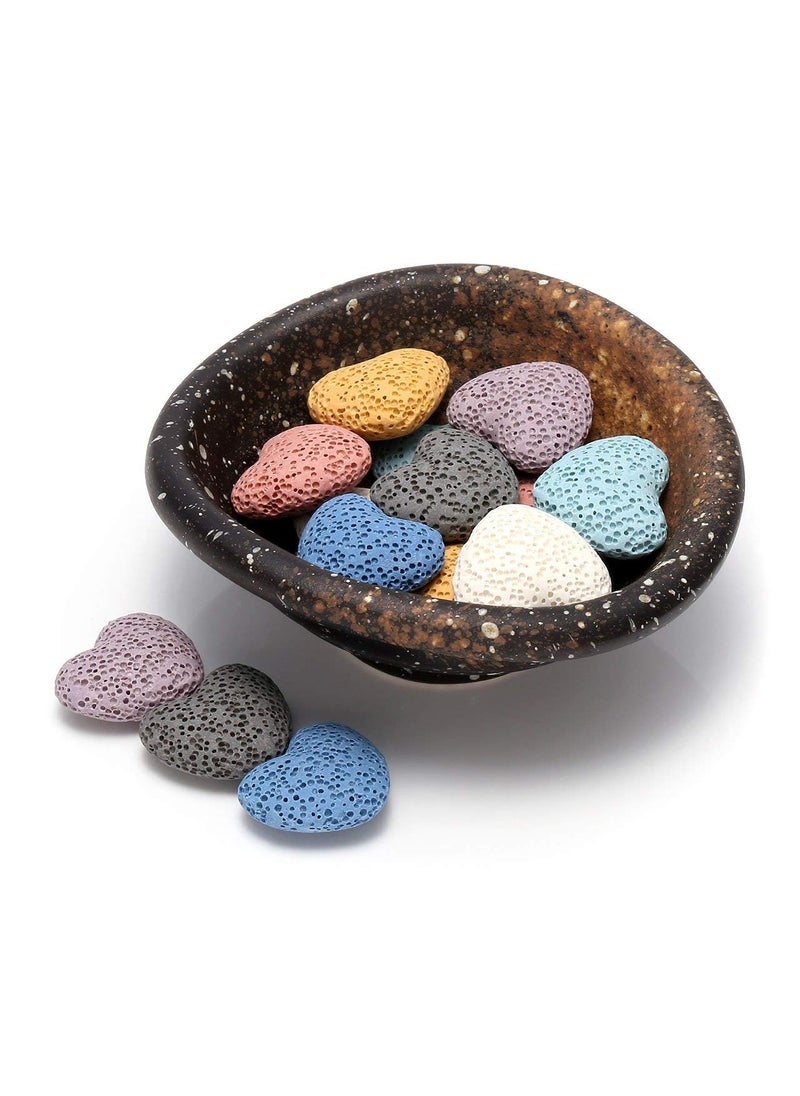 Top Plaza Lava Rock Gemstone Aromatherapy Essential Oil Diffuser Set - Oval Shape Ceramic Incense Burner/Ware/Holder/Bowl with 14Pcs Heart Lava Stone Beads