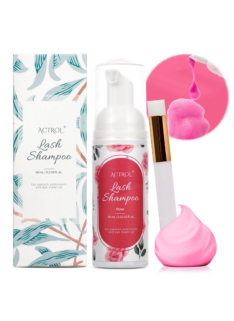 Eyelash Extension Cleanser 60ML Colored Red Rose Lash Extension Shampoo Lavender Professional Eyelid Foaming Cleanser Paraben & Sulfate Free Non-lrritating with Salon and Home Care