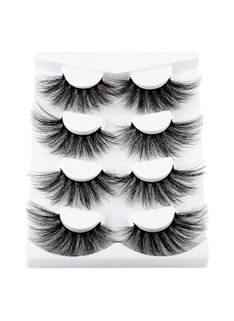 wiwoseo 25MM Lashes False Eyelashes Long Dramatic Faux Mink Fake Eye Lashes Thick Cross Fluffy Volume 4 Pairs Pack
