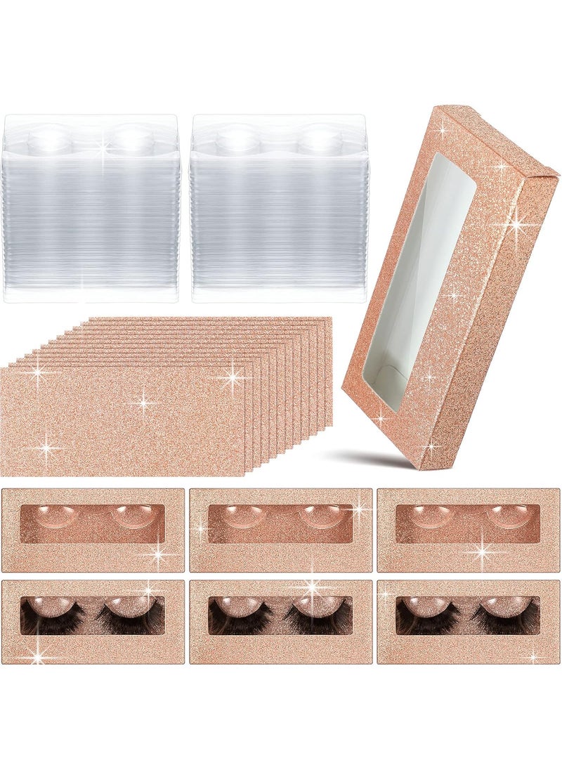 50 Empty Eyelash Case Set - Include 50 Eyelash Box Packaging, Storage Box Tray, Internal Background Paper (Champagne Gold)