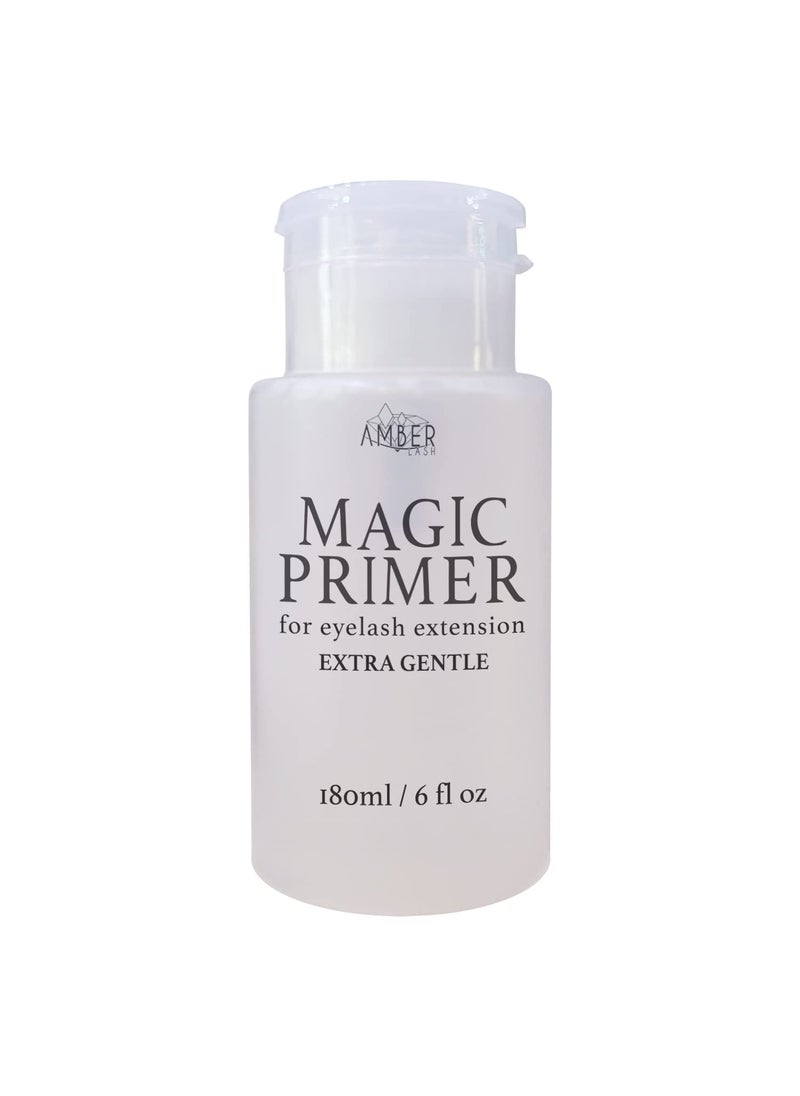 Amber Lash Magic Primer (6.0 fl.oz/180ml) Super Gentle Eyelash Extension Primer to Increases Adhesive Strength and Bonding Retention on Natural Lashes, Remove Makeup Residue, Oil, and dust from lashes