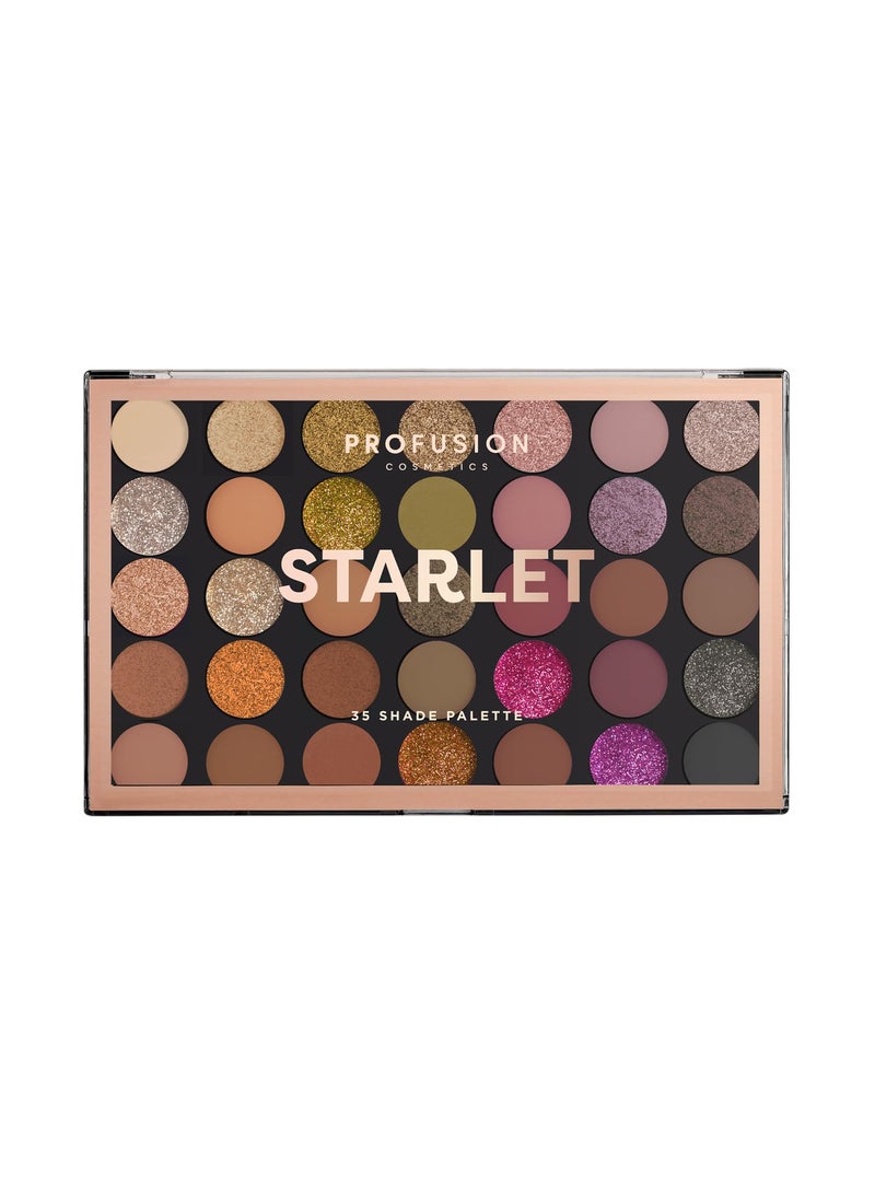 Profusion Cosmetics 35 Shade Starlet Eyeshadow Palette, Multi Finish Golden Neutrals, and Glamorous Glitter Hues for Achieve Stunning Vibrant Eye Looks