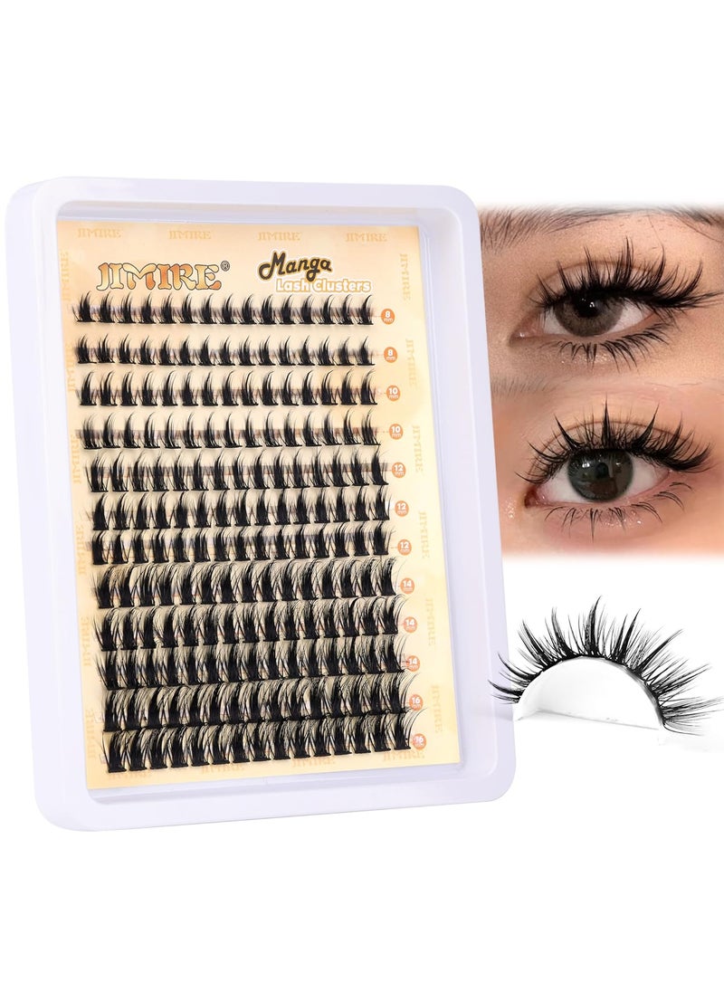 JIMIRE Wispy Lash Clusters Extensions 180Pcs Anime Eyelash Clusters D Curl Manga Lashes Clusters Natural Look 8-16MM Cluster Eyelash Extensions Individual Lash Extension Pack