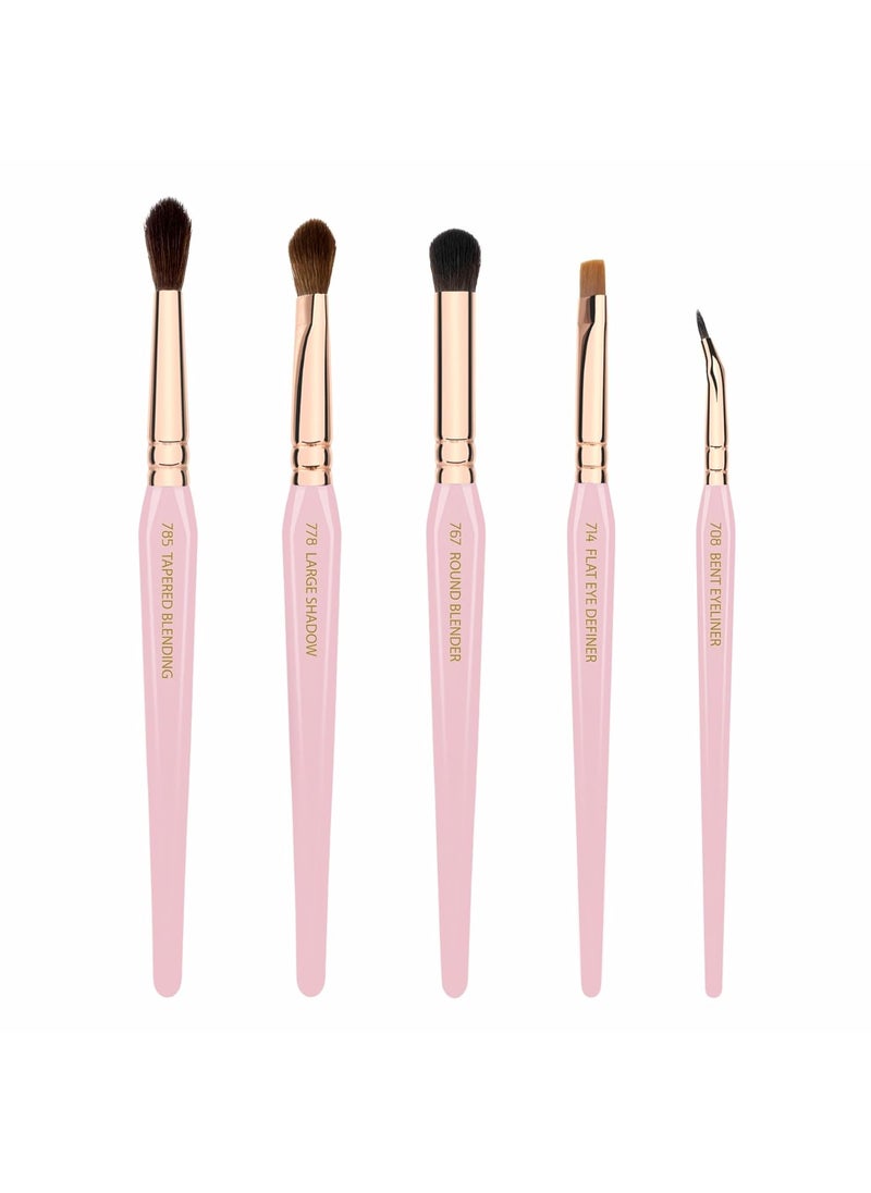 Bdellium Tools Pink Golden Triangle Eyes Makeup Brush Set - Versatile Eye Essential Brush Kit with Soft Synthetic Bristles and Rose Gold Brass Ferrule for a Range of Eye Styles (Pink, 5 pcs)