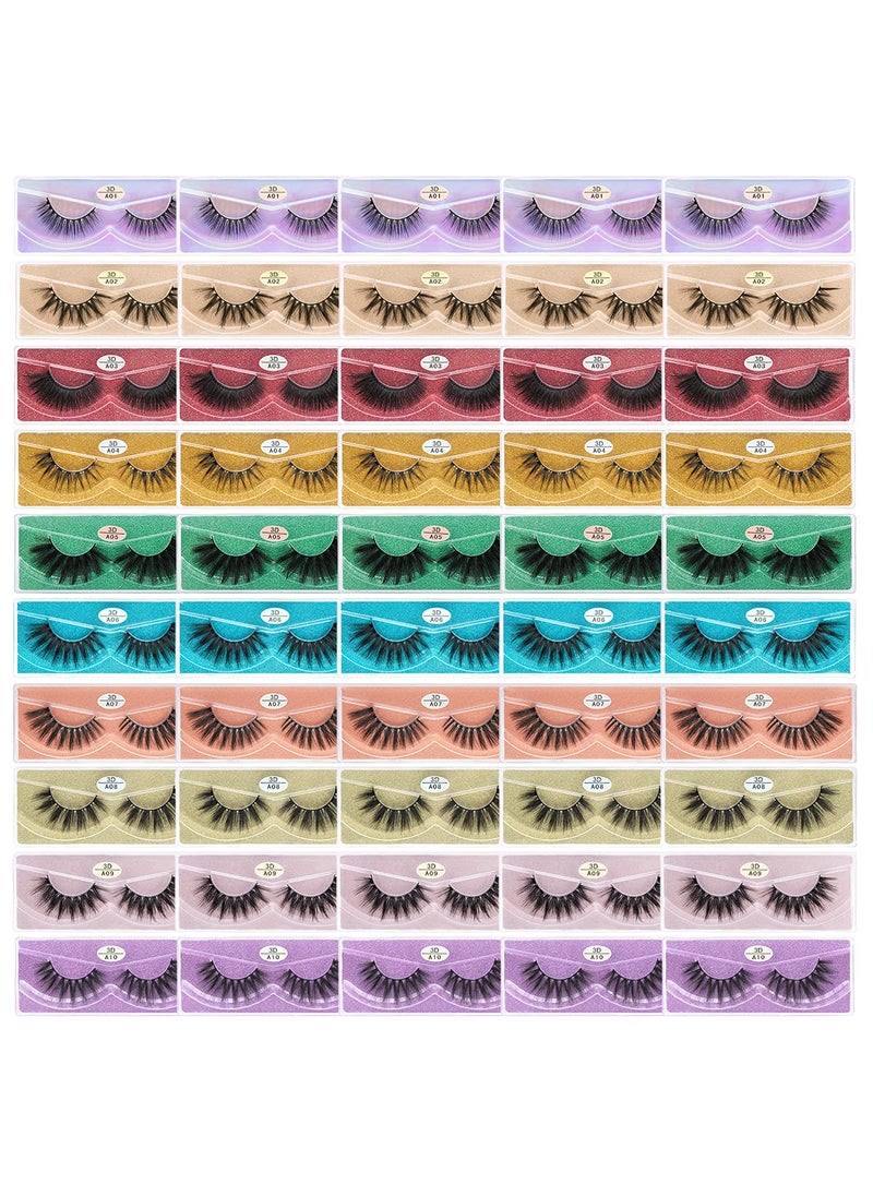 FARRED Wholesale Faux Mink Lashes Bulk 50 Boxes 10 Styles Eyelashes Volume Lashes 10 Portable Individual Boxes 10-20mm Mixed Natural Look Lash 3D False Eyelashes
