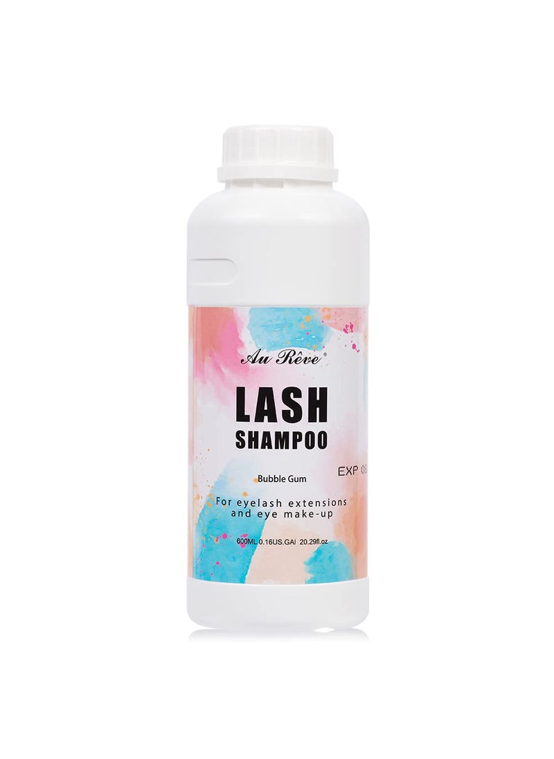Eyelash Extension Cleanser Lash Shampoo Eyelash Extension Shampoo Lash Bath Cleaning Kit for Eyelash Care, Paraben & Sulfate Free for Salon Home Use (Bubble Gum 600ml)