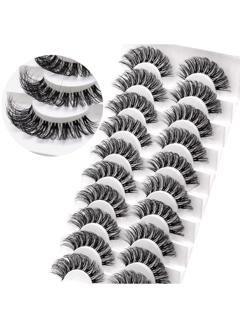 Veleasha Lashes Russian Strip Lashes Eyelashes with Clear Band Looks Like Eyelash Extensions D Curl Lash Strips 10 Pairs Pack (DT01)