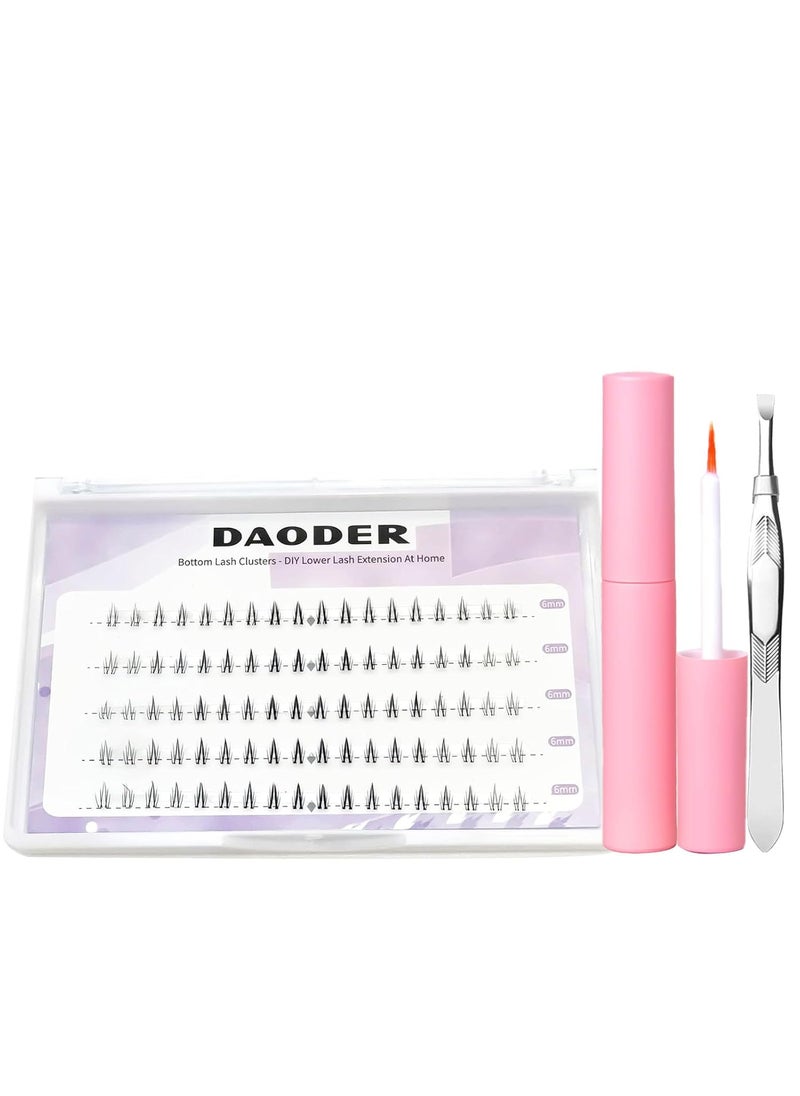 Bottom Lash Clusters Kit Lower Lash Extension Natural & Cute With Eyelash Glue and Tweezers for Self Application 6mm 90PCS DIY Lash Clusters Kit by DAODER(Lower Eyelash Extension Kit)
