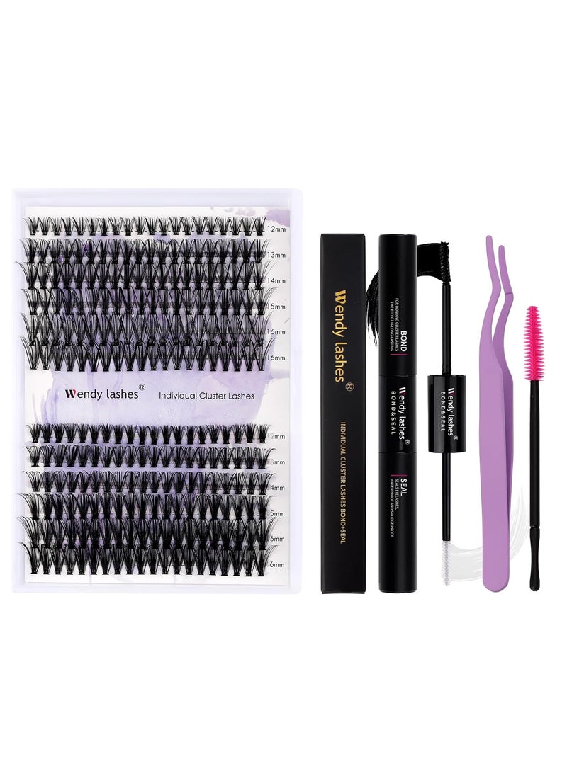 Lash Clusters Kit for Using at Home: 240 PCS, Ultra-light, DIY, Natural, Fluffy, Wispy, Waterproof, Anime, Manga, Cat Eye, D Curl, 0.07mm, 12-16mm Mixed, 30P+40P, Wendy, RT230608