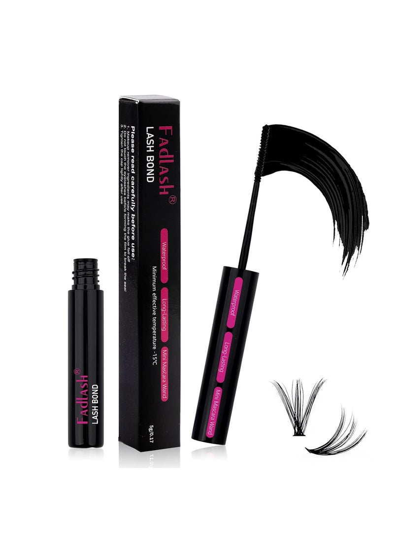 Individual Lash Glue Black Lash Bond DIY Lash Extension Glue Waterproof Cluster Lash Glue Long Lasting 48-72 Hours Eyelash Glue with Mascara Wand Eyelash Extension Glue