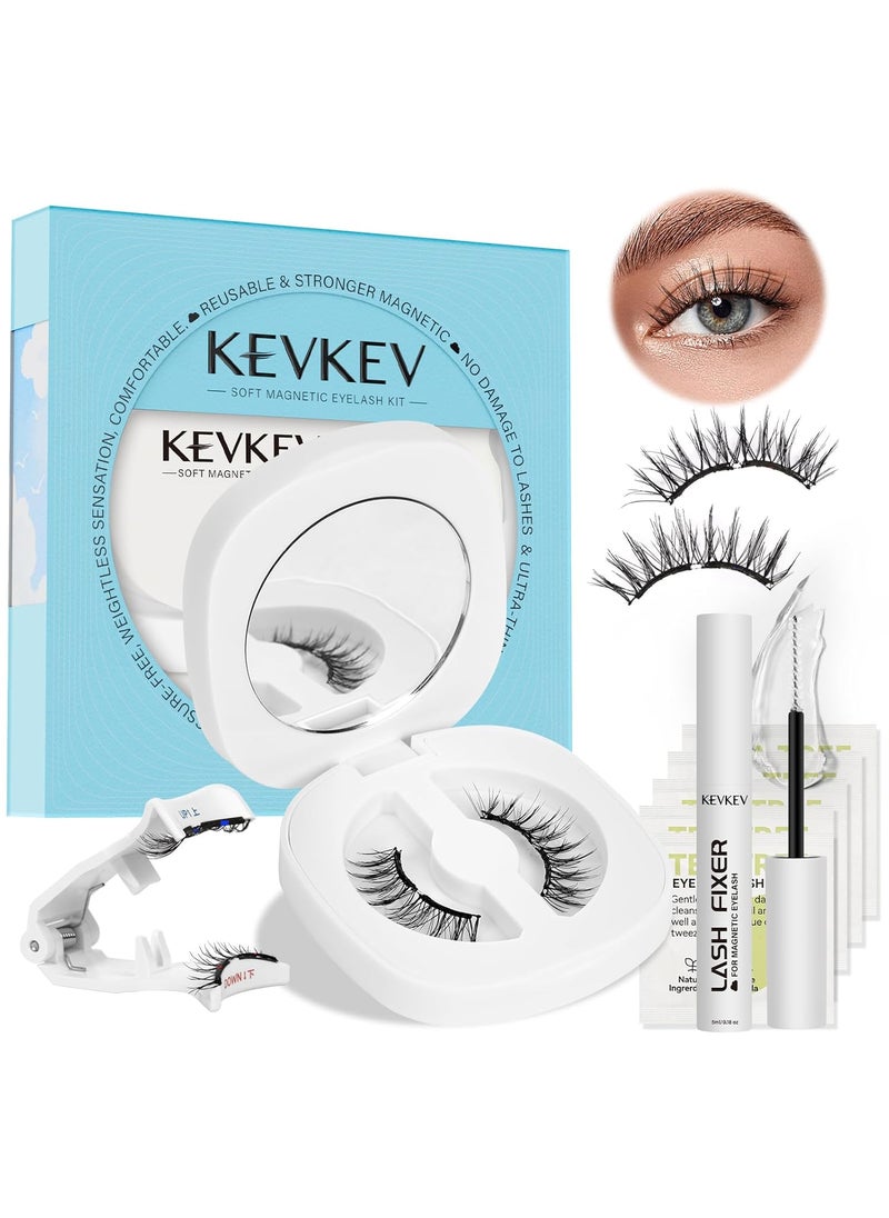 KevKev Magnetic Eyelashes Natural Look Magnetic Lashes Kit Soft Magnets False Eyelashes with Applicator Lash Fixer Reusable No Glue Needed Magnetic Eyelashes Kit Easy to Wear and Remove Readily