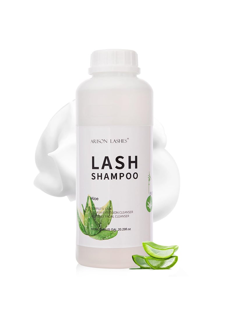 Arison Eyelash Eyelash Extension Shampoo 600ml / Eyelid Foaming Cleanser/Wash for Extensions and Natural Lashes/Paraben & Sulfate Free Safe Makeup & / Professional & Self Use (Aloe)