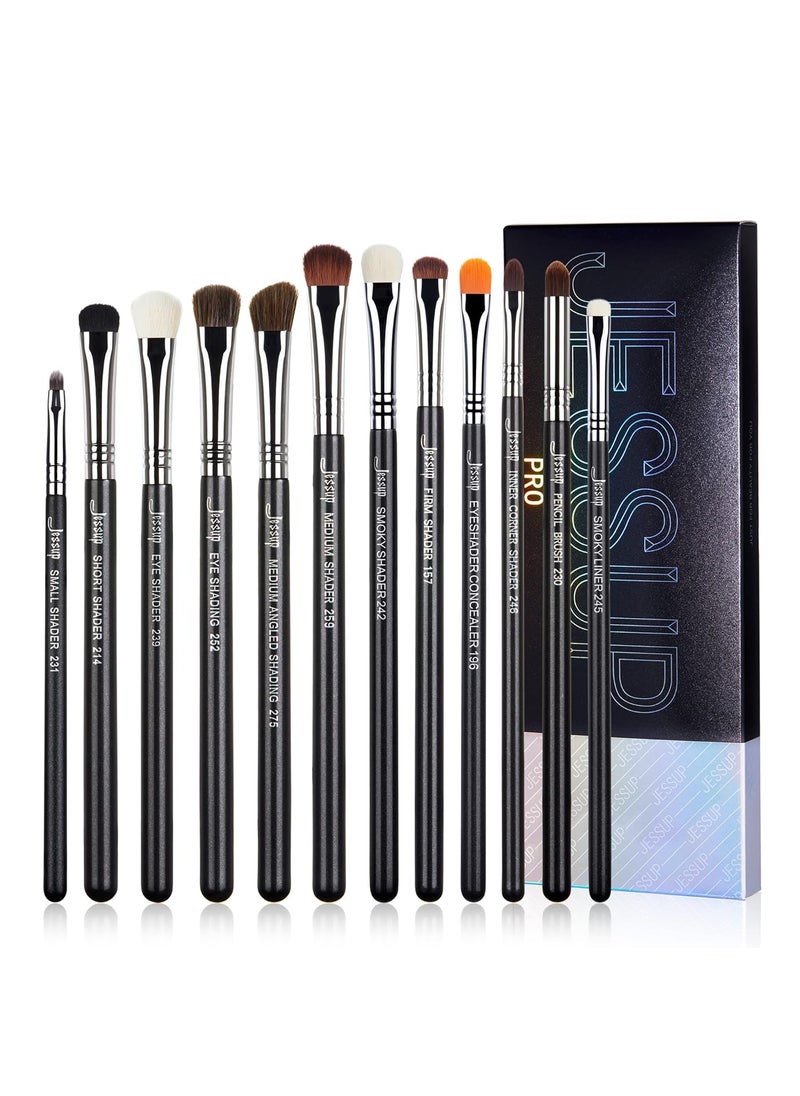 Jessup Eyeshadow Brush Set 12pcs Eye Makeup Brushes Set Professional Premium Sythetic Eye Shadow Blending Smoky Shader Concealer Brush Black T339