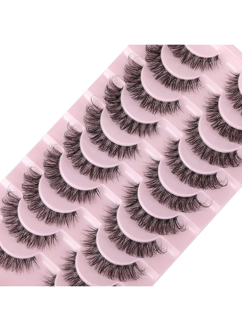 wiwoseo Eyelashes Clear Band Natural Wispy Fluffy Lashes Natural Look Russian Strip Lashes 3D Effect 16MM Cat Eye Lashes that Look Like Extensions False Lashes 10 Pairs Pack