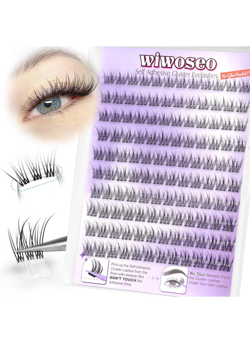 wiwoseo Clear Band Lash Clusters Self Adhesive Eyelashes Natural Press on Lashes No Glue Needed Self Adhesive Lash Clusters Pre Glued Eyelash Clusters Reusable Cluster Lashes Eyelash Extensions