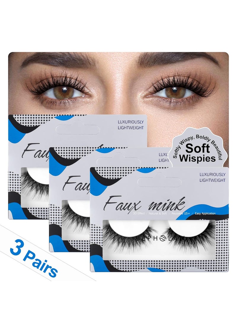 Lashes Natural Look False Eyelashes - Bepholan Fake Eyelashes 3D Super Fluffy False Lashes Clear Band Wispy Lashes 3-Pack Faux Mink Lashes(XMZ24)
