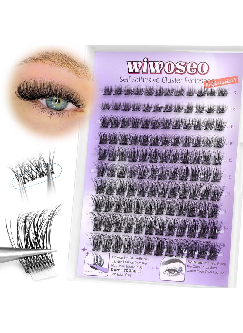 wiwoseo Self Adhesive Lashes Clear Band Lashes Clusters No Glue Needed Self Adhesive Lash Clusters Pre Glued Eyelash Clusters Press on Lashes Resuable Eyelash Extensions without Glue