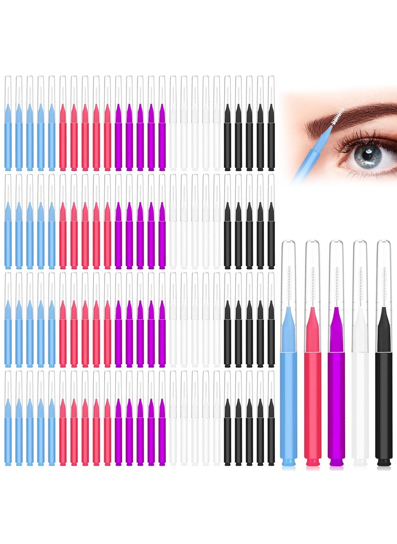 100Pcs Micro Eyebrow Brush, Eyelash Comb Brush with Cap, Multifunctional Brow Lamination Brush Eyebrow Spoolies for Eyebrows, Portable Brow Brushes for Eyebrows Eyelash Extensions Tool, 5 Colors