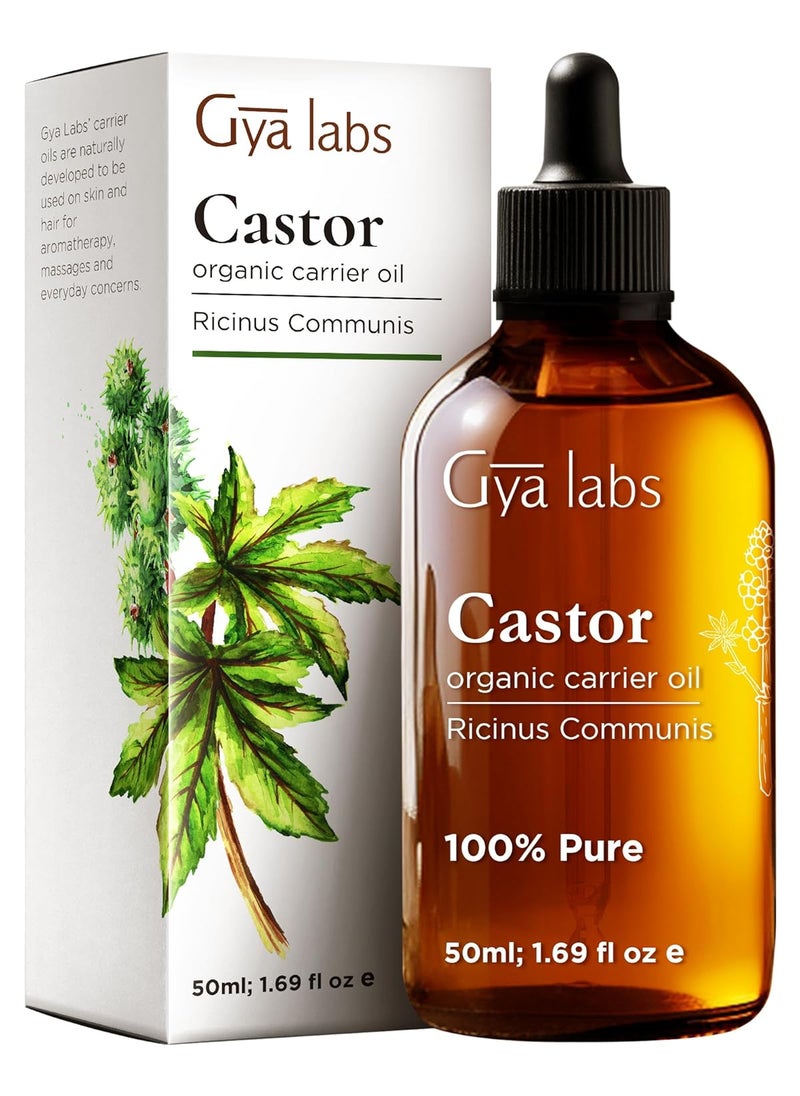 Gya Labs Organic Cosmetics Castor Oil for Eyelashes and Eyebrows - 100% Pure Natural Castor Carrier Oil for Hair, Skin (1.7 Fl Oz + Eyelash Kit)