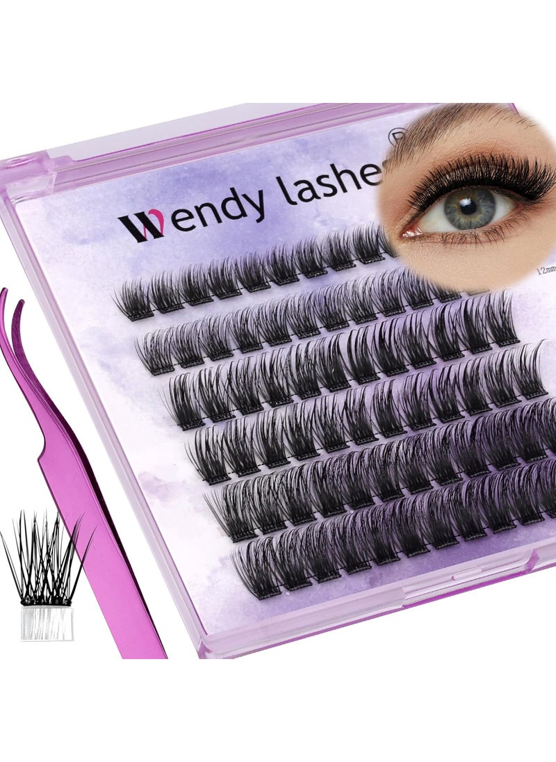 Self Adhesive Eyelashes Kit DIY Eyelash Extension Reusable Adhesive Eyelashes Press On Falsies No Glue No Remover Needed Self Stick Cluster Lashes and Tweezers(C02-0.07D Kit,10-18mm)