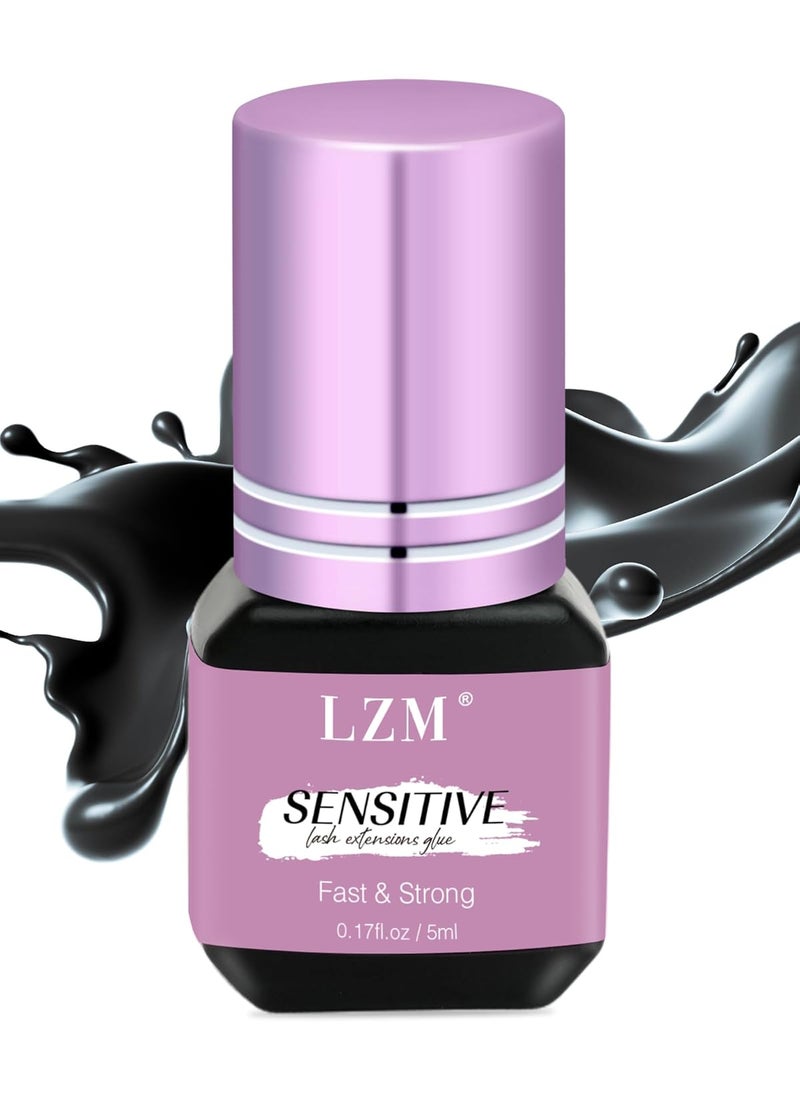 Lash Sensitive Eyelash Extension Glue - Latex-Free/6-7weeks Long Lasting/1s Drying Time/Strong Hold/Hypoallergenic Professional Lash Extension Glue LZM (Black 0.17fl.oz/5ml)