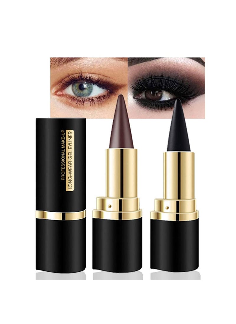 evpct 2Pcs Black Dark Brown Gel Eyeliner Pencils Pen Eye Black Face Paint Makeup Stick for Halloween Long Wear Waterproof Smudge Proof Natural Black Brown Cream Eyeliner Eye Liners Crayon Lipstick Set