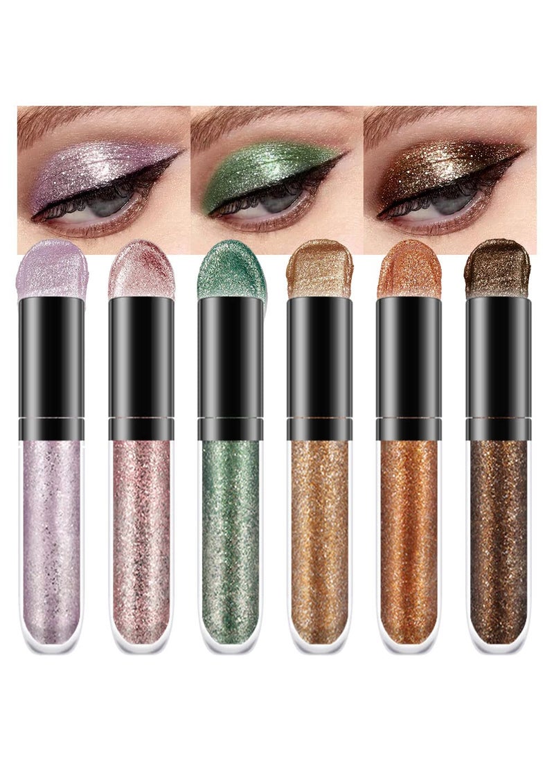 evpct 6 Colors Gold Liquid Glitter Eyeshadow Colorful Liquid Eyeliner Set Silver Shimmer Sparkle Shiny Light Glitter Metallic Pigment Eye Shadow Liner Makeup Palette Kit Quick Drying Longwearing B