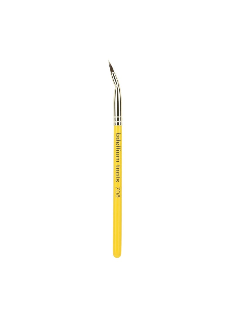 Bdellium Tools Professional Makeup Brush - Travel 708 Bent Eyeliner - Short Wooden Handle for Convenient Travel, For Smooth Application (Yellow, 1pc)
