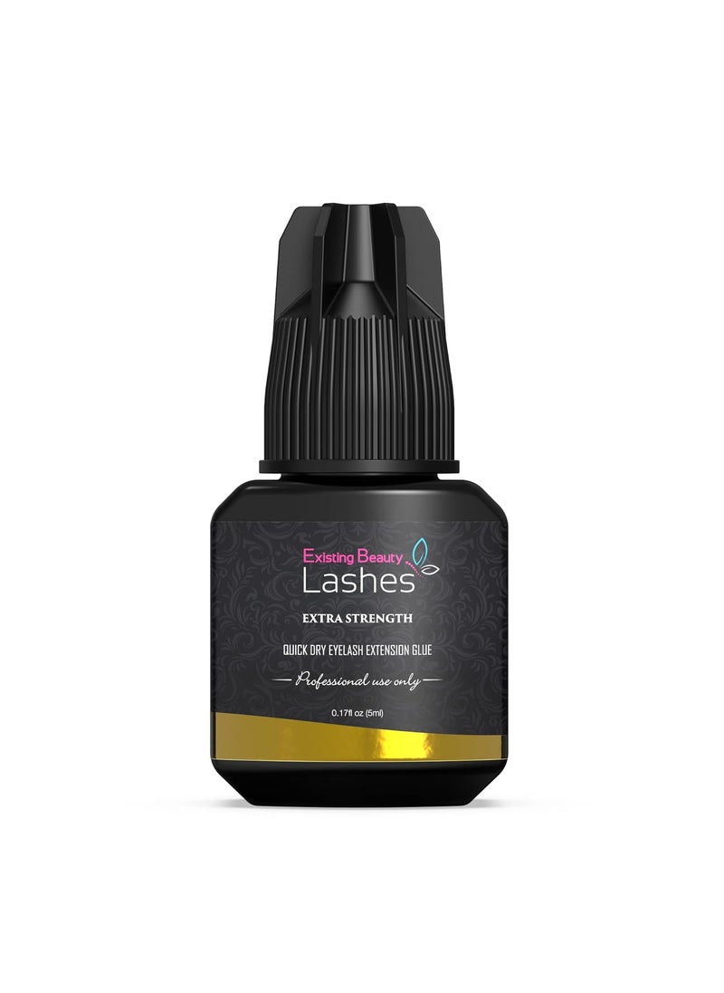 Eyelash Extension Glue Extra Strong Professional Lash Glue for Eyelash Extensions - Drys in 1-2s with 6-7 Week Retention by Existing Beauty Lashes 5ml
