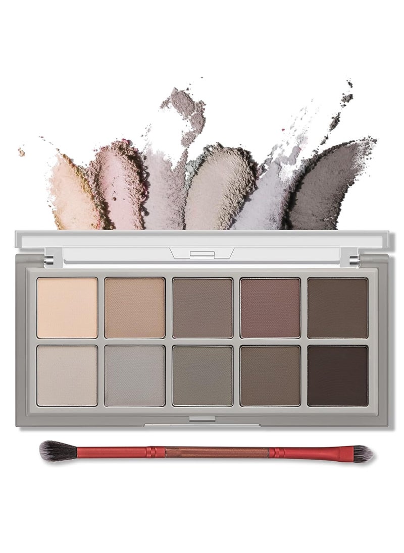 Erinde 10 Colors Matte Eyeshadow Palette, Grey Brown Eye Shadow Palette Makeup, Neutral Taupe Eye Makeup Pallet, Ultra-Blendable, Long Lasting Natural Nude Eyeshadow Pallete for Older Women, Cement