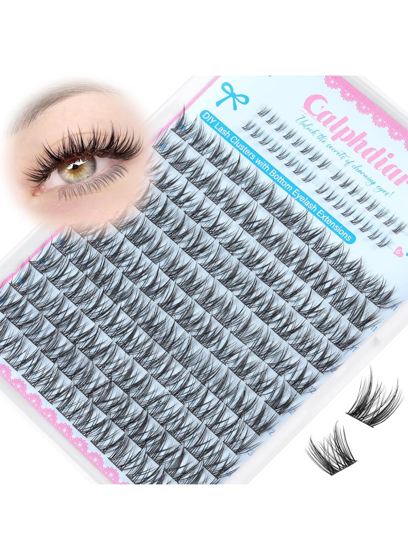 calphdair Natural Lash Clusters with Bottom Lashes DIY Wispy Cluster Eyelash Extensions C Curl Individual Lashes 11-13mm Short Eyelash Clusters Manga Cluster Lashes with Bottom Lash Extension 164pcs